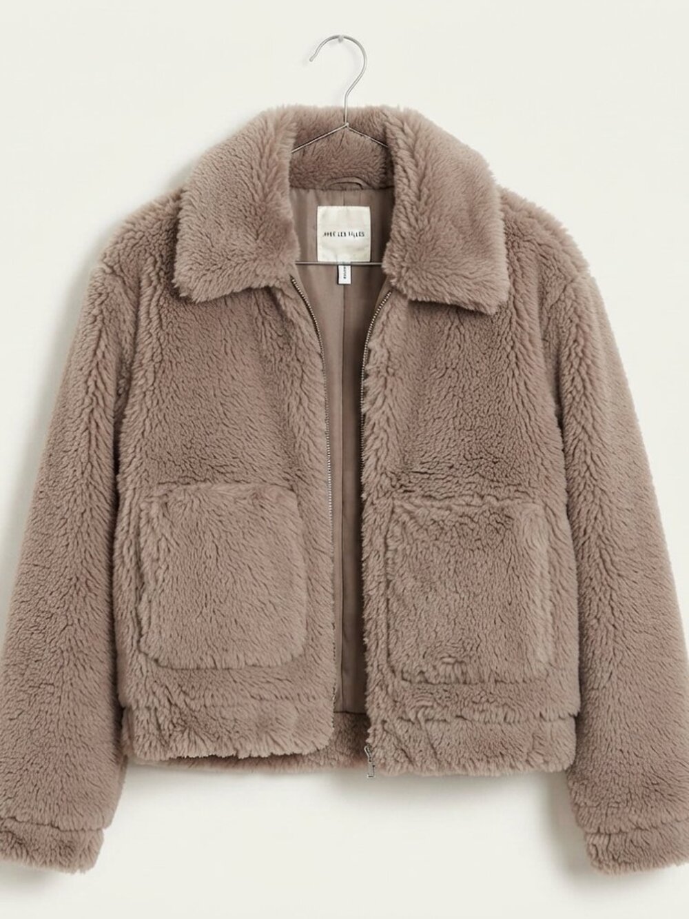 Avec Les Filles Plush Faux Shearling Teddy Bomber Jacket